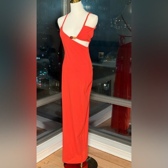 🆕 CHRISTOPHER ESBER 🧿 Crystal Cutaway Lycra Maxi Dress, Red/Orange, Sz AU8 US4 - Picture 9 of 16